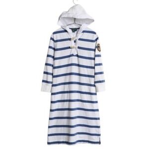 Lauren Ralph Lauren Blue White Striped Hooded Toggle Dress Crest Nautical PL